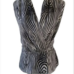 JONES NY COLLECTION Splice Wrap V-neck Sleeveless Silk Peplum Blouse Top Small.